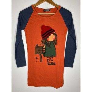 Unique Cute Orange Blue Raglan Women's Small Medium Art Top Shirt